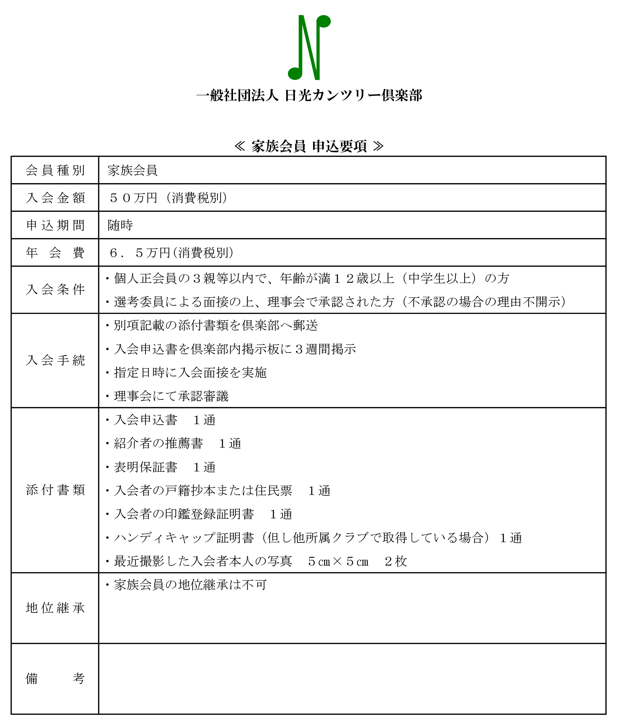 家族会員 申込要項